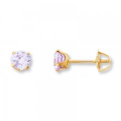 Children's Stud Earrings Purple Cubic Zirconia 14K Yellow Gold