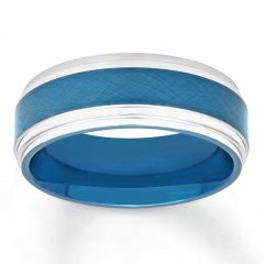 Men's Wedding Band Stainless Steel/Blue Ion-Plating 8mm