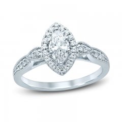 Diamond Engagement Ring 5/8 ct tw Marquise/Round 14K White Gold