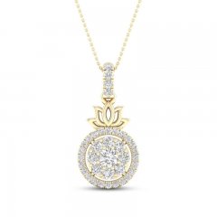 By Women For Women Diamond Lotus Necklace 1/3 ct tw Round-cut 10K Yellow Gold 18"