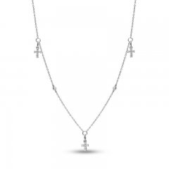 Diamond Cross Necklace 1/3 ct tw Round-cut 10K White Gold 16.3"