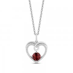 Hallmark Diamonds Garnet Heart Necklace 1/10 ct tw Round-Cut Sterling Silver 18"