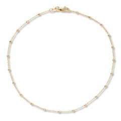 Beaded Station Anklet 14K Yellow Gold 10" Length