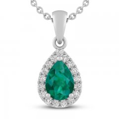 Lab-Created Emerald & White Lab-Created Sapphire Necklace Sterling Silver 18"