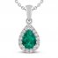 Lab-Created Emerald & White Lab-Created Sapphire Necklace Sterling Silver 18"