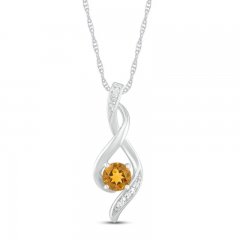 Citrine & Diamond Necklace 10K White Gold 18"