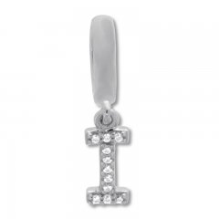 True Definition Letter I Initial Charm with Diamonds Sterling Silver