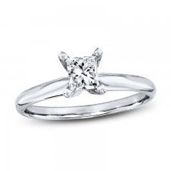 Diamond Solitaire Ring 1/2 carat Princess-Cut 14K White Gold