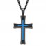 Men's Cross Necklace Black & Blue Ion-Plated Stainless Steel