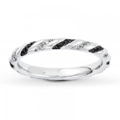 Black & White Diamond Stackable Ring 1/5 ct tw Sterling Silver