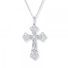 Cross Necklace 1/5 ct tw Diamonds 10K White Gold