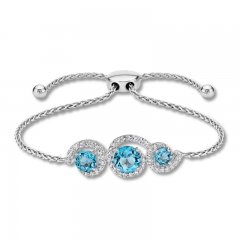 Blue/White Topaz Bolo Bracelet Sterling Silver