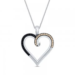 Black/Brown/White Diamond Heart Necklace 1/3 ct tw Sterling Silver 18"