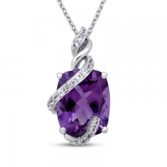 Amethyst & White Lab-Created Sapphire Necklace Sterling Silver 18"