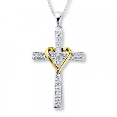 Cross Necklace 1/10 ct tw Diamonds Sterling Silver/10K Gold