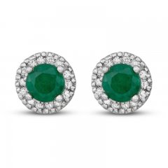 Certified Emerald & Diamond Earrings 1/8 ct tw 14K White Gold