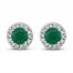 Certified Emerald & Diamond Earrings 1/8 ct tw 14K White Gold