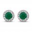 Certified Emerald & Diamond Earrings 1/8 ct tw 14K White Gold