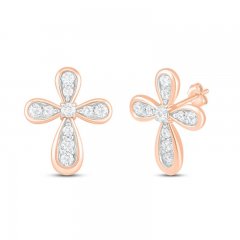 Diamond Cross Earrings 1/8 ct tw Round-cut 10K Rose Gold