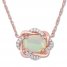 Natural Opal Necklace 1/15 ct tw Diamonds 10K Rose Gold 17"