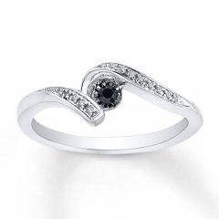 Diamond Promise Ring 1/6 ct tw Black/White Sterling Silver