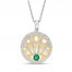 Lab-Created Emerald & White Lab-Created Sapphire Evil Eye Necklace Sterling Silver/10K Yellow Gold 18"