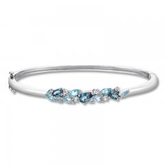 Vibrant Shades Blue & White Topaz Bangle Bracelet Sterling Silver