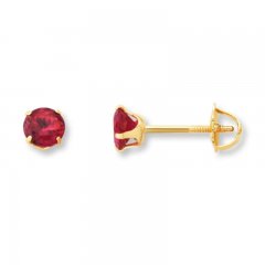 Children's Stud Earrings Lab-Created Ruby 14K Yellow Gold