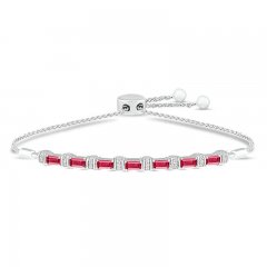 Lab-Created Ruby & White Lab-Created Sapphire Bolo Bracelet Sterling Silver