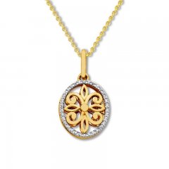 Diamond Locket Necklace 1/15 ct tw Round-cut 10K Yellow Gold