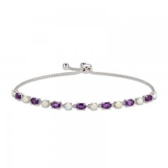 Amethyst & Opal Bolo Bracelet Oval/Round-Cut Sterling Silver 5.75"