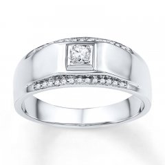 Men's Wedding Band 1/6 ct tw Diamonds 10K White Gold