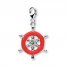 Ship's Wheel Charm Red Enamel & Crystal Sterling Silver