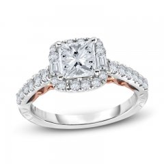 Adrianna Papell Diamond Engagement Ring 1-1/3 ct tw Princess/Baguette/Round 14K Two-Tone Gold