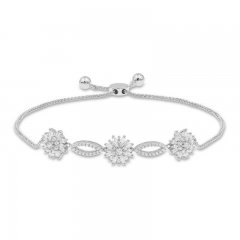 Sparks of Love Diamond Bolo Bracelet 1 ct tw Round/Baguette 10K White Gold