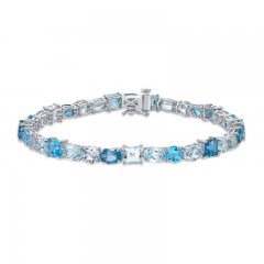 Vibrant Shades Swiss, London Blue Topaz & Aquamarine Bracelet Sterling Silver 7.25"