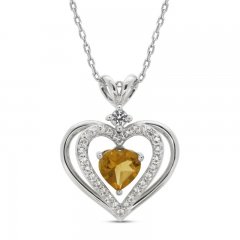 Citrine & White Lab-Created Sapphire Heart Necklace Sterling Silver 18"