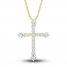 Diamond Cross Necklace 1/6 ct tw Round/Baguette 10K Yellow Gold 18"