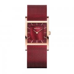 BERING Women's 10426-363-S Classic Rose Gold Tank Red Mesh Strap Watch