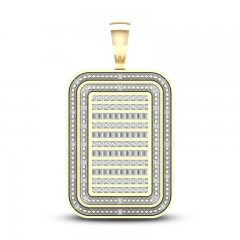 Men's Diamond Dog Tag Charm 1 ct tw Baguette & Round-cut 10K Yellow Gold