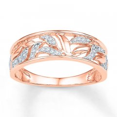 Diamond Leaf Ring 1/8 ct tw Round-cut 10K Rose Gold