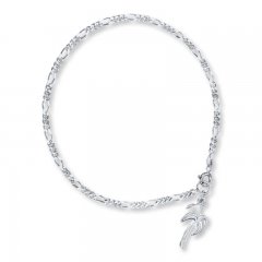 Palm Tree Anklet Sterling Silver 9" Length