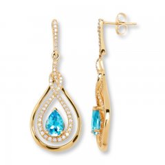 Blue Topaz Earrings 1/3 ct tw Diamonds 10K Yellow Gold