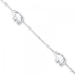 Elephant Anklet Sterling Silver 9" Length