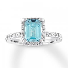 Aquamarine Engagement Ring 1/2 ct tw Diamonds 14K White Gold