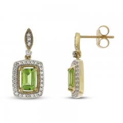 Peridot & White Lab-Created Sapphire Earrings 10K Yellow Gold