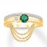 Lab-Created Emerald Chain Ring 10K Yellow Gold