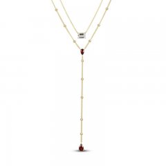 Garnet & White Topaz Layered Necklace 10K Yellow Gold 18"