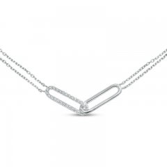 Diamond Paperclip Necklace 1/8 ct tw Round-cut Sterling Silver