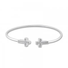 Diamond Cross Bangle Bracelet 1/10 ct tw Sterling Silver